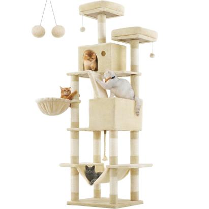 FEANDREA Ansamblu de joaca pentru pisici, tip copac, XXL, 13 stalpi de zgariat, 2 ascunzatori, 60x50x206cm, bej Household NewTrend