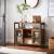 VASAGLE Comoda tip bufet, cu 2 usi cu sticla, rafuri reglabile, stil industrial, 100x35x80cm, maro rustic Household NewTrend