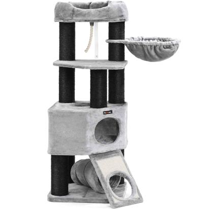 FEANDREA Ansamblu de joaca pentru pisici, tip copac, cu 2 culcusuri si 2 ascunzatoare, 50x50x141cm, gri Household NewTrend