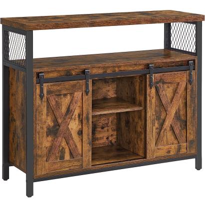VASAGLE Comoda pentru living sau bucatarie, cu 2 usi glisante, rafturi reglabile, stil rustic, 33x100x80cm, maro si negru Household NewTrend