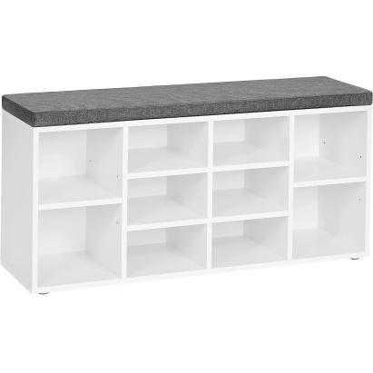VASAGLE Banca pentru hol cu suport pentru pantofi, 10 compartimente, cu perna, 104x48x30cm, alb Household NewTrend