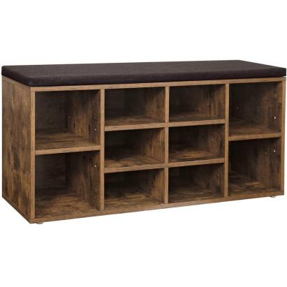 VASAGLE Banca pentru hol cu suport pentru pantofi, 10 compartimente, cu perna, 104x48x30cm, maro rustic Household NewTrend