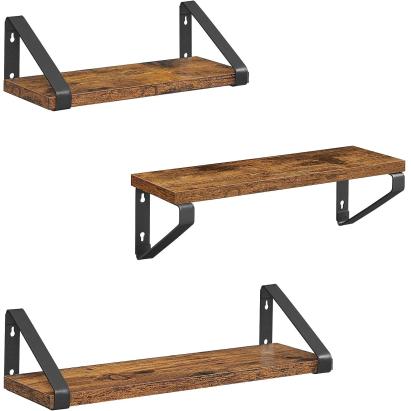 VASAGLE Raft de perete, set 3 bucati 30cm, 35cm si 40cm, 2 moduri de montare, maro rustic si negru Household NewTrend