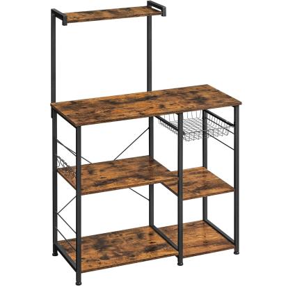 VASAGLE Raft de bucatarie, suport pentru cuptorul cu microunde, cos de sarma, 6 carlige S, 39x90x132cm, maro rustic Household NewTrend