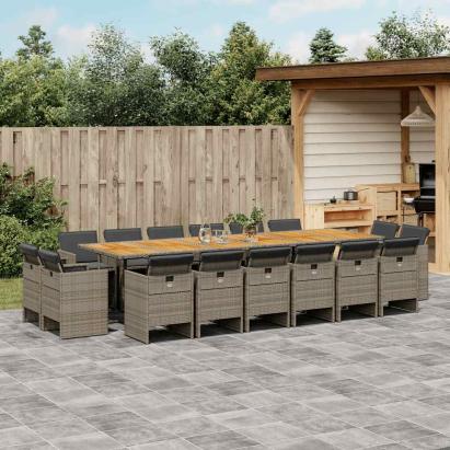 Set mobilier de grădină cu perne, 17 piese, gri, poliratan GartenMobel Dekor