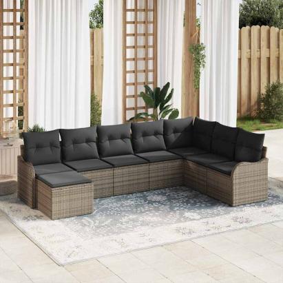 Set de canapele pentru grădină cu pernă 8 pcs Gri Rattan poli GartenMobel Dekor