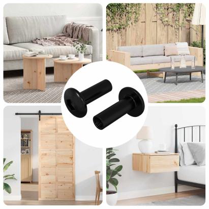 Nuci cu Mâneci 2 pcs Negru M4 x 14,5 mm Fier GartenMobel Dekor