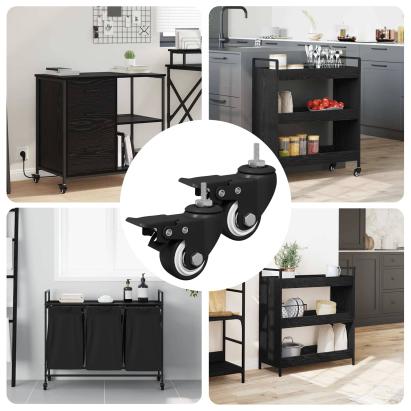 Roți 2 pcs Negru M6 x 1.5 mm Fier și nylon GartenMobel Dekor