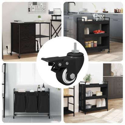 Roți 12 pcs Negru M6 x 1.5 mm Fier și nylon GartenMobel Dekor