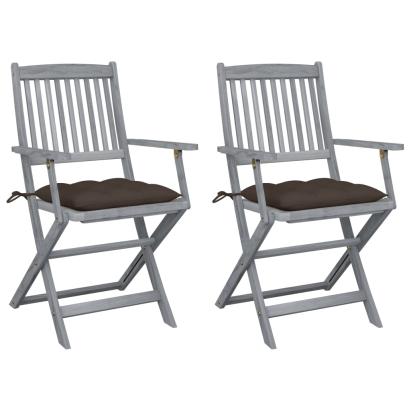 Scaune pliabile de exterior, cu perne, 2 buc. lemn masiv acacia GartenMobel Dekor