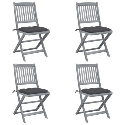 Scaune pliabile de exterior, cu perne, 4 buc. lemn masiv acacia GartenMobel Dekor