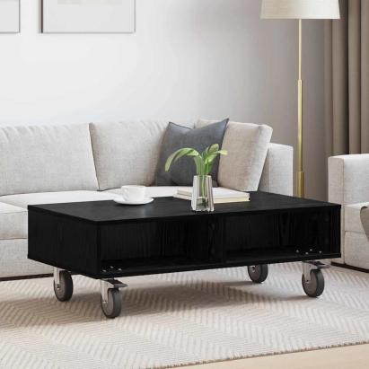 Masă laterală cu roți Stejar Negru 90 x 50 x 30 cm GartenMobel Dekor