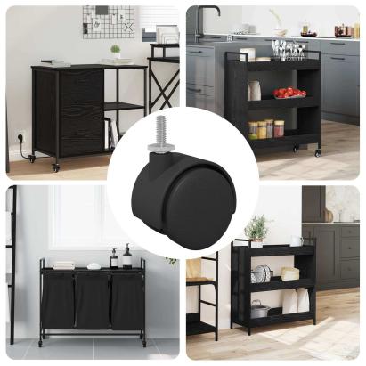 Roți 12 pcs Negru 40,1 x 40,1 x 37,8 mm PP și fier GartenMobel Dekor