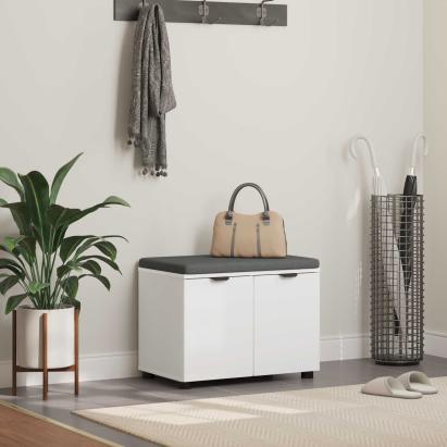 Bancă pentru hol cu pernă cu depozitare Alb 60 x 38 x 46 cm GartenMobel Dekor