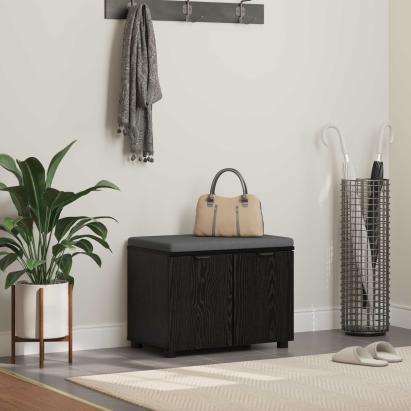 Bancă pentru hol cu pernă cu ușă Stejar Negru 60 x 38 x 46 cm GartenMobel Dekor