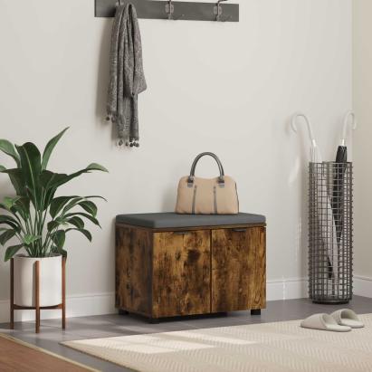 Bancă pentru hol cu pernă cu ușă Stejar fumuriu 60 x 38 x 46 cm GartenMobel Dekor