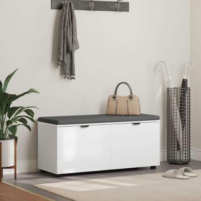 Bancă pentru hol cu pernă cu depozitare Alb 100 x 38 x 46 cm GartenMobel Dekor