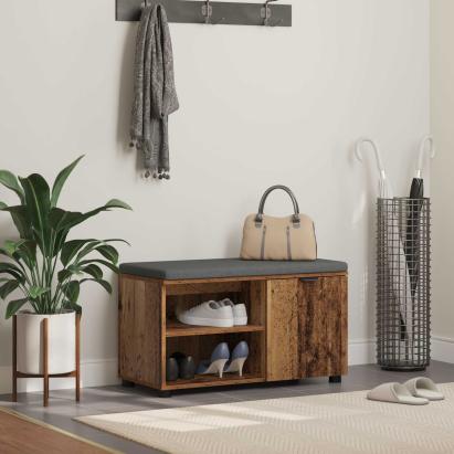 Bancă pentru hol cu pernă Simplu Lemn vechi 80 x 38 x 46 cm GartenMobel Dekor