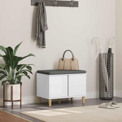 Bancă pentru hol cu pernă cu depozitare Alb 60 x 38 x 46 cm GartenMobel Dekor