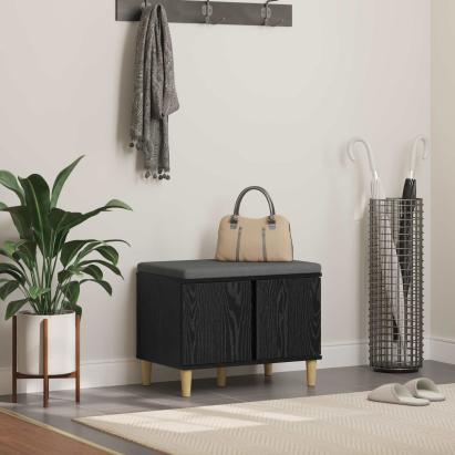 Bancă pentru hol cu pernă cu ușă Stejar Negru 60 x 38 x 46 cm GartenMobel Dekor