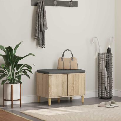 Bancă pentru hol cu pernă cu ușă Stejar Sonoma 60 x 38 x 46 cm GartenMobel Dekor