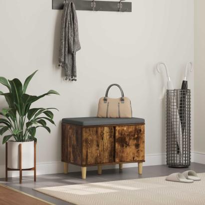 Bancă pentru hol cu pernă cu ușă Stejar fumuriu 60 x 38 x 46 cm GartenMobel Dekor