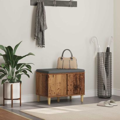 Bancă pentru hol cu pernă cu ușă Lemn vechi 60 x 38 x 46 cm GartenMobel Dekor