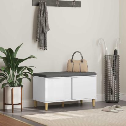 Bancă pentru hol cu pernă cu depozitare Alb 60 x 38 x 46 cm GartenMobel Dekor