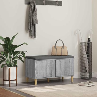 Bancă pentru hol cu pernă cu ușă Gri Sonoma 60 x 38 x 46 cm GartenMobel Dekor