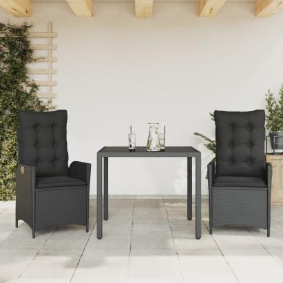 Set mobilier de grădină cu perne, 3 piese, negru, poliratan GartenMobel Dekor