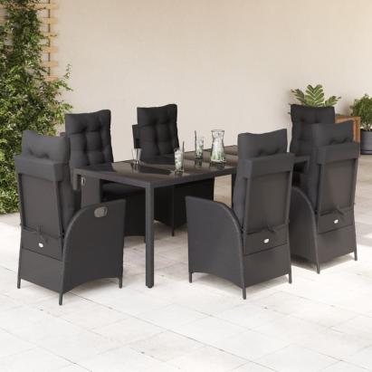 Set mobilier de grădină cu perne, 7 piese, negru, poliratan GartenMobel Dekor