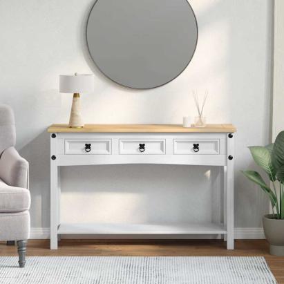 Masă laterală Alb 114 x 34,5 x 73 cm Lemn de pin masiv GartenMobel Dekor