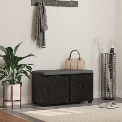 Bancă pentru hol cu pernă cu ușă Stejar Negru 80 x 38 x 46 cm GartenMobel Dekor