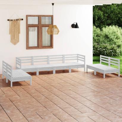 Set mobilier de grădină, 8 piese, alb, lemn masiv de pin GartenMobel Dekor