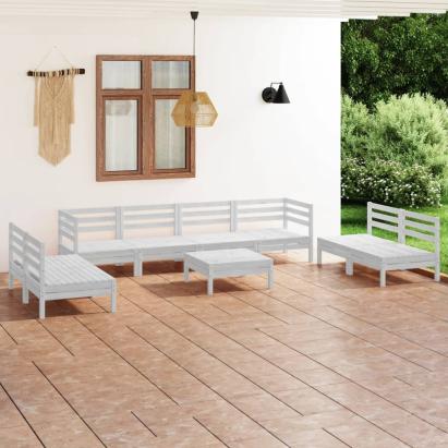 Set mobilier de grădină, 9 piese, alb, lemn masiv de pin GartenMobel Dekor