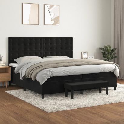Pat box spring cu saltea, negru, 200x200 cm, catifea GartenMobel Dekor