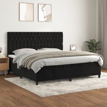 Pat box spring cu saltea, negru, 200x200 cm, catifea GartenMobel Dekor