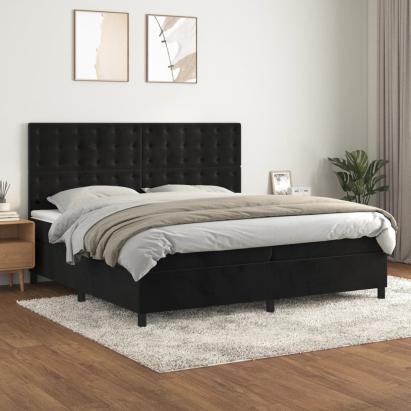 Pat box spring cu saltea, negru, 200x200 cm, catifea GartenMobel Dekor