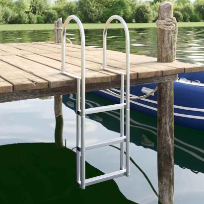 Ladder dock cu 3 pași Argintiu 45 x 11,5 x 134 cm Aluminiu GartenMobel Dekor