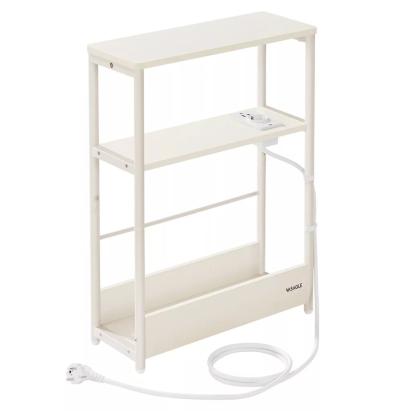 VASAGLE Masuta ingusta cu priza si porturi de incarcare USB, 3 rafturi, 45x18x58 cm, alb crem Household NewTrend