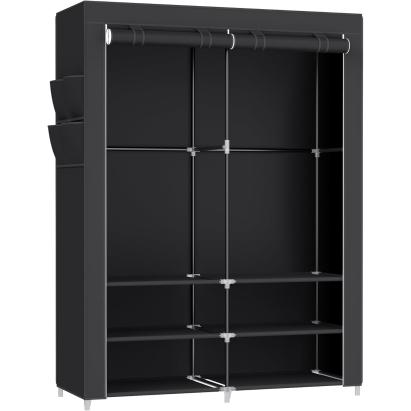 SONGMICS Dulap textil garderoba, 2 compartimente haine cu rafturi, cadru metalic, 127x45x176 cm, negru Household NewTrend