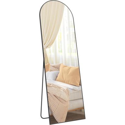 SONGMICS Oglinda podea, cu rama aluminiu si sticla securizata, design curbat, 160x50 cm, negru Household NewTrend