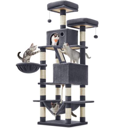 FEANDREA Ansamblu de joaca pisici, tip copac, XXL, loc pentru 6 pisici, 55x45x168 cm, gri inchis Household NewTrend