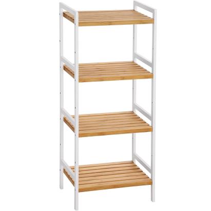 SONGMICS Raft din bambus cu 4 nivele reglabile, pentru bucatarie sau baie, 32x45x111 cm, alb si maro Household NewTrend