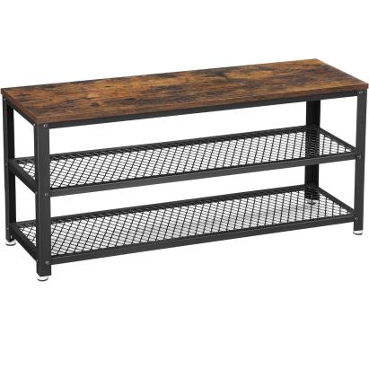 VASAGLE Raft pentru pantofi cu 2 polite, 100x30x45cm, otel, stil industrial, maro rustic si negru Household NewTrend