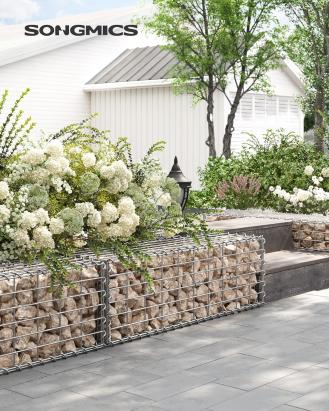 SONGMICS Cos de gabioane pentru pietre, otel galvanizat, 100x30x30cm, argintiu Household NewTrend