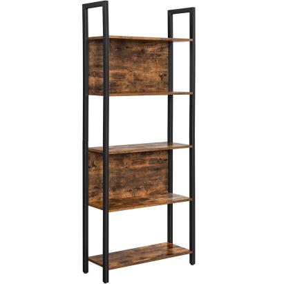 VASAGLE Biblioteca cu 5 rafturi de depozitare, cadru otel, stil industrial, 62x24x165cm, maro rustic si negru Household NewTrend