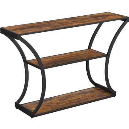 VASAGLE Masa de intrare cu picioare curbate, cadru otel si 3 polite lemn, stil industrial, 120x30x80cm, maro rustic si negru Household NewTrend