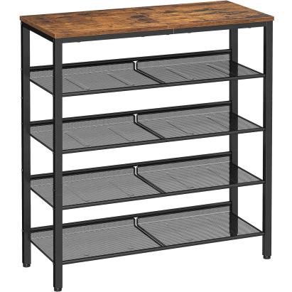 VASAGLE Raft de pantofi, 5 niveluri, rafturi reglabile din plasa, metal, stil industrial, 75x28x93cm, maro vintage negru Household NewTrend