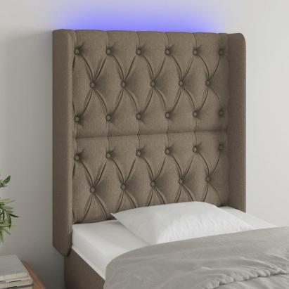 Tăblie de pat cu LED, gri taupe, 83x16x118/128 cm, textil GartenMobel Dekor